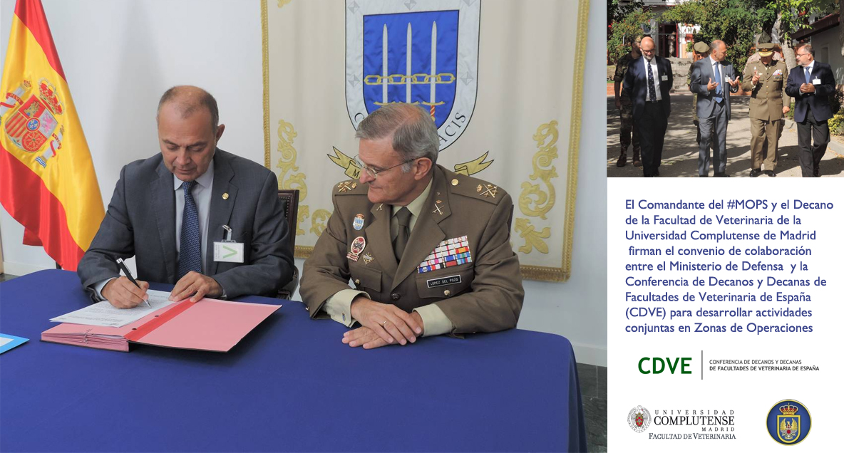 El Comandante del MOPS y el Decano de la Facultad de Veterinaria de la UCM firman el convenio de colaboración entre el Ministerio de Defensa y la Conferencia de Decanos y Decanas de Facultades de Veterinaria de España para desarrollar actividades conjun